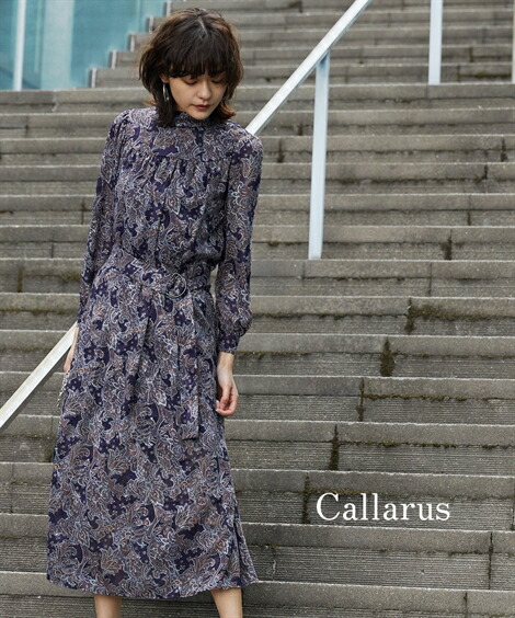 円 格安saleスタート ドレス ワンピース レディース Callarus Cut Jacquard Paisely Gather Neck Onepiece Dress パープル系 ベージュ系 M L ニッセン Nissen