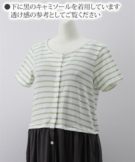 マタニティ_パジャマ・ルームウェア|【産前・産後_授乳服】ボーダー切替え前開きマキシ丈マタニティネグリジェ_ニッセン_nissen