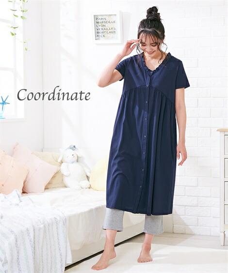 マタニティ_パジャマ・ルームウェア|【産前・産後_授乳服】ギャザー切替え前開きマタニティパジャマ_ニッセン_nissen
