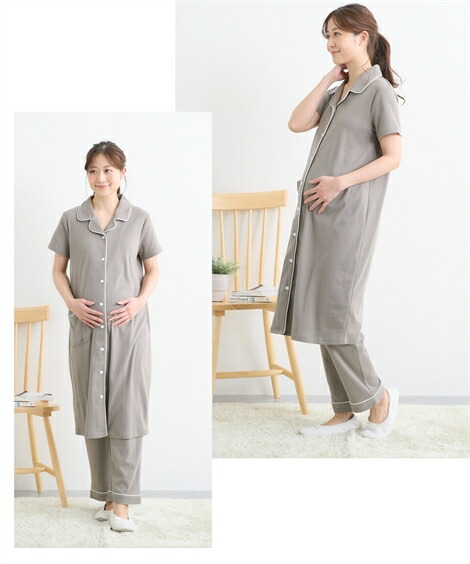 マタニティ_パジャマ・ルームウェア|【産前・産後_授乳服】カットソー素材で着心地ラクちん!_綿混前開きマタニティパジャマ_ニッセン_nissen