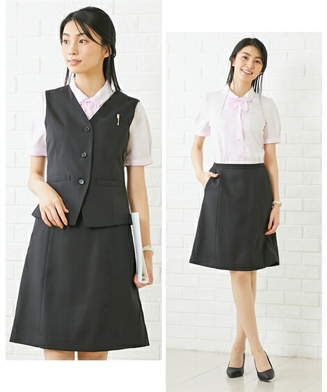 事務服スカート・スカートスーツ|【事務服】ベストスーツ(ベスト+フレアスカート)(はっ水・消臭テープ付)_ニッセン_nissen
