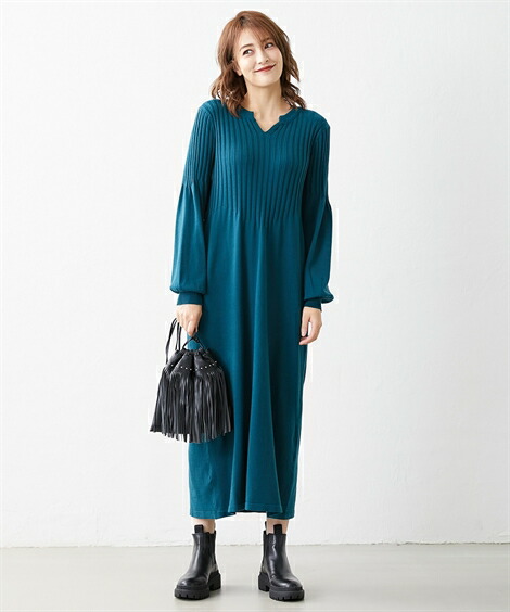 ワンピース トールサイズ 肌触りなめらかキーネックリブ編切替ロングワンピース ニッセン Nissen Lojascarrossel Com Br