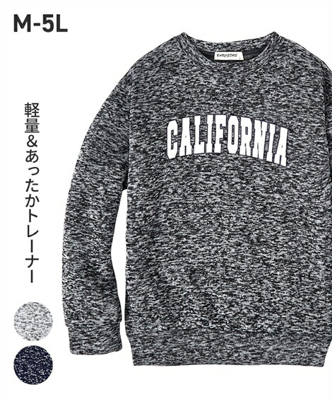 トレーナー メンズ 軽くて暖かい 杢調 ニット フリース プリント 長袖 クルーネック 冬 杢グレー 杢チャコール 杢ネイビー M L Ll ニッセン Nissen 21セール