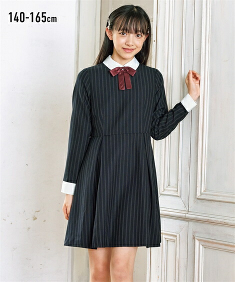 ワンピース ドレス フォーマル キッズ 女の子 卒業 子供服 ジュニア服 グレー/紺 身長165cm ニッセン nissen