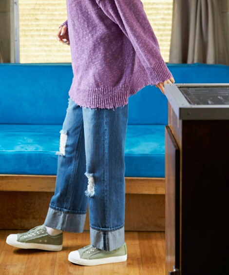 アウトレット 送料無料 パンツ ストレート 大きいサイズ レディース ロールアップ デザイン クラッシュ デニム ゆったりヒップ インディゴブルー ウオッシュドブルー ウエスト92 122cm ニッセン Nissen Www Yourrequestentertainment Com