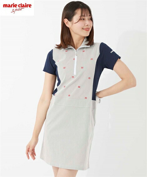 ワンピース 大きいサイズ レディース Marie Claire Sport 712 407 コードレーン とび柄 刺しゅう ネイビー 4l 5l 6l ニッセン Nissen 販売期間 限定のお得なタイムセール