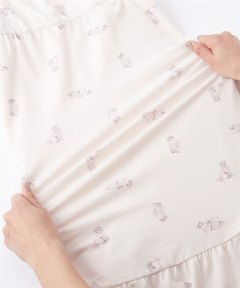 マタニティ_パジャマ・ルームウェア|【産前・産後_授乳服】mutti_ei_ネコ柄マタニティルームワンピース_ニッセン_nissen