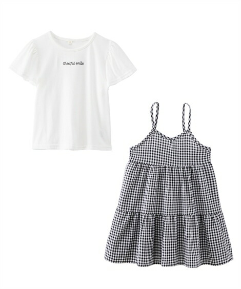 サロペット・ジャンパースカート|2点セット(Tシャツ+チェック柄ジャンスカ)(女の子_子供服・ジュニア服)_ニッセン_nissen