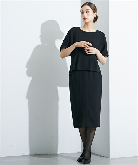 喪服スカートスーツ|【喪服・礼服】<Callarus>洗える防しわウエストタックデザインブラウス+スカートセットアップ<大きいサイズ有>_ニッセン_nissen