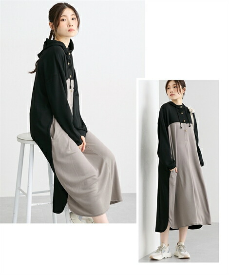 マタニティワンピース・授乳ワンピース|【産前・産後_授乳服】配色切替え_マタニティパーカーワンピース_ニッセン_nissen
