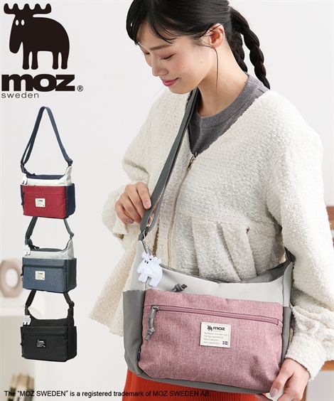 レディース moz モズ 10ポケット仕分け上手な軽量 ショルダー バッグ リフレクター付 斜め掛け かばん バック かわいい おしゃれ グレー×ダスティピンク/グレー×ネイビー/トリコロール/ブラック ニッセン nissen