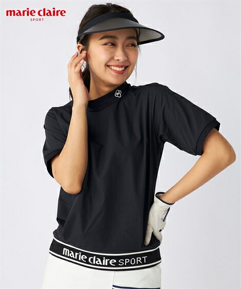marie claire SPORT スポーツウェア トップス レディース marie claire sport マルチ ストレッチ 半袖 モックネック プルオーバー はっ水 トレーニング フィットネス 運動 ジム カーキ/ブラック M～6L ニッセン nissen