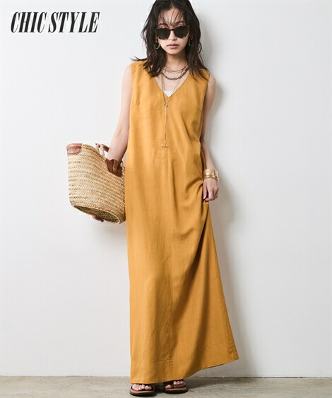 美品! LIFESTYLIST ワンピースMサイズ 楽天市場】ワンピース レーヨン麻Vネックロングワンピース