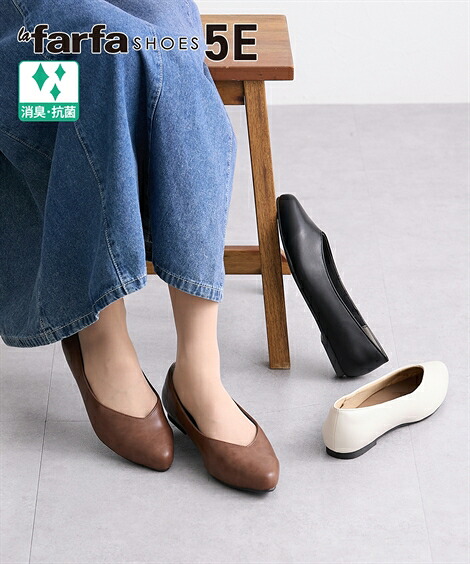 靴（シューズ） 靴 レディース lafafa SHOES ラファーファ Vカット シューズ ワイズ5E相当 春 夏 秋 冬 アイボリー/ライトブラウン/黒 ニッセン nissen
