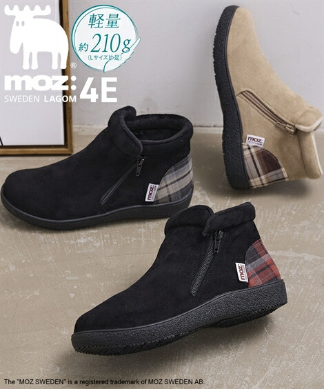 レディース ゆったり幅広 moz モズ 軽量ガバっと開くファスナー付 スニーカー ワイズ4E 靴 シューズ ベージュ×ベージュチェック/黒×ベージュチェック/黒×赤チェック | 23.0～23.5/24.0～24.5/25.0～25.5/26.0～26.5cm | ニッセン nissen