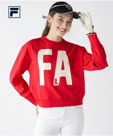 FILAGOLF スポーツウェア トップス レディース 配色ロゴ軽量クルーネック セーター FILA GOLF 冬 トレーニング フィットネス 運動 ジム ブラック/レッド | M~5L | ニッセン nissen