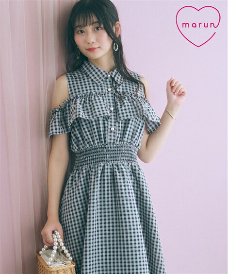 ワンピース ロング マキシ レディース シアーチェックオープン ショルダー シャツ marun ひざ下 クリーム系チェック/黒系チェック | L～10L | ニッセン nissen｜ニッセン　店