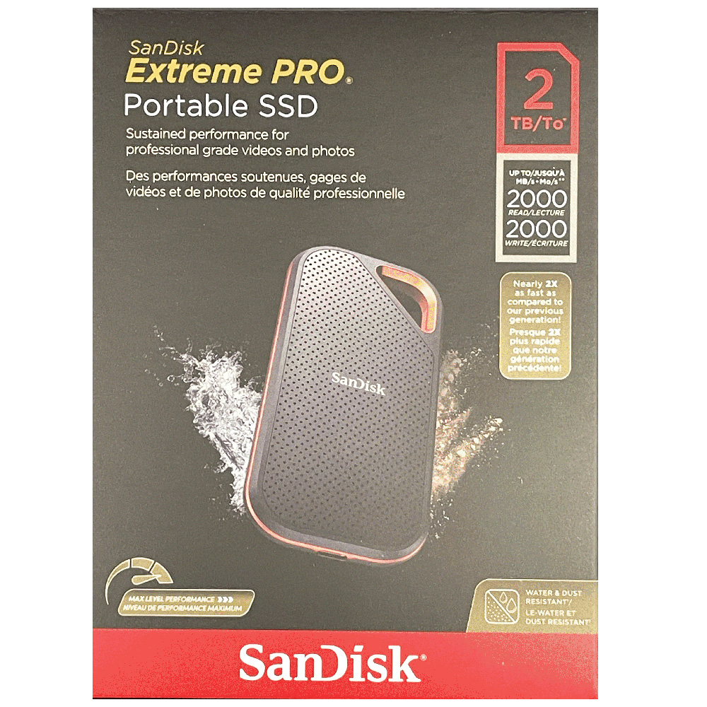 SanDisk SSD 外付け PS5 海外向けエコパッケージ 最大2000MB 防滴防塵