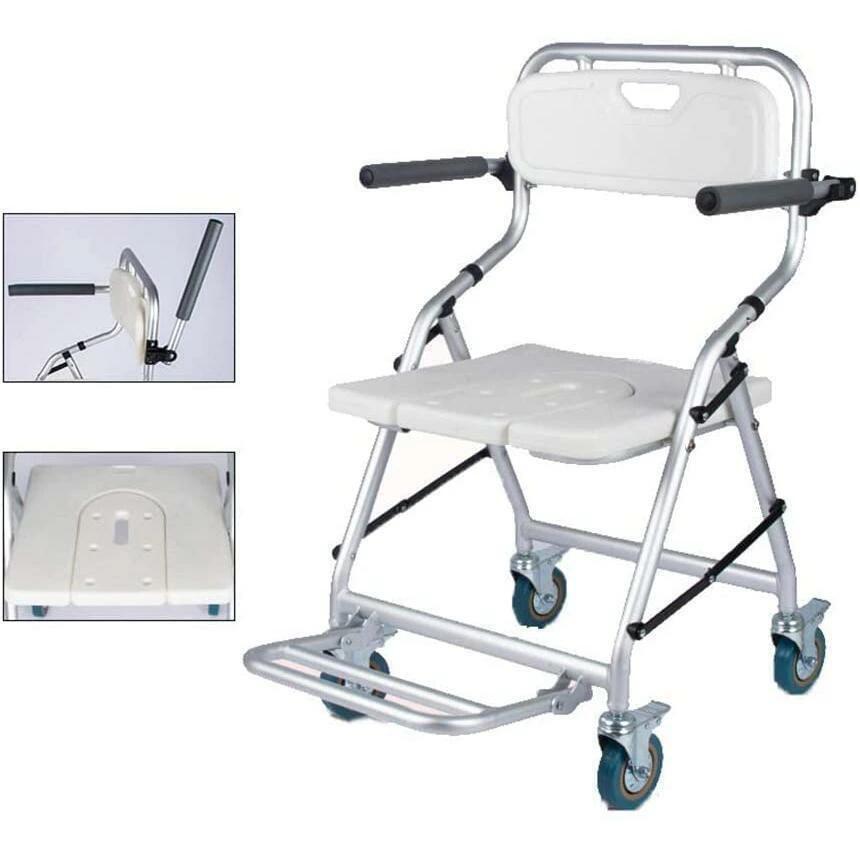 椅子脚折りたたみ 入浴用車いす 介護 シャワーチェア ブレ一キ付き U型シート 軽量 お風呂椅子 キャスター付 背もたれ バスチェア 軽量｜ニッショウ2011