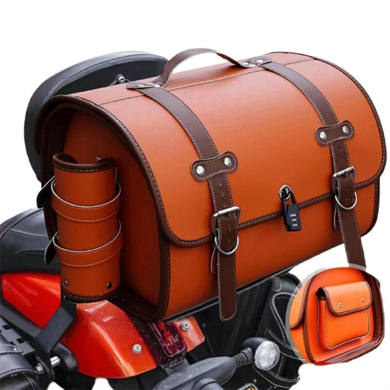 バイク用リアボックス 大容量 33L バイク リアバッグ ップケース バイクケース バイクボックス オートバイボックス 盗難防止ロック付き 着脱簡単 防犯対策 防水 軽量 耐衝撃 汎用 キャンプ/通勤/デリバリーなど対応(淡い茶色)|ニッショウ2011