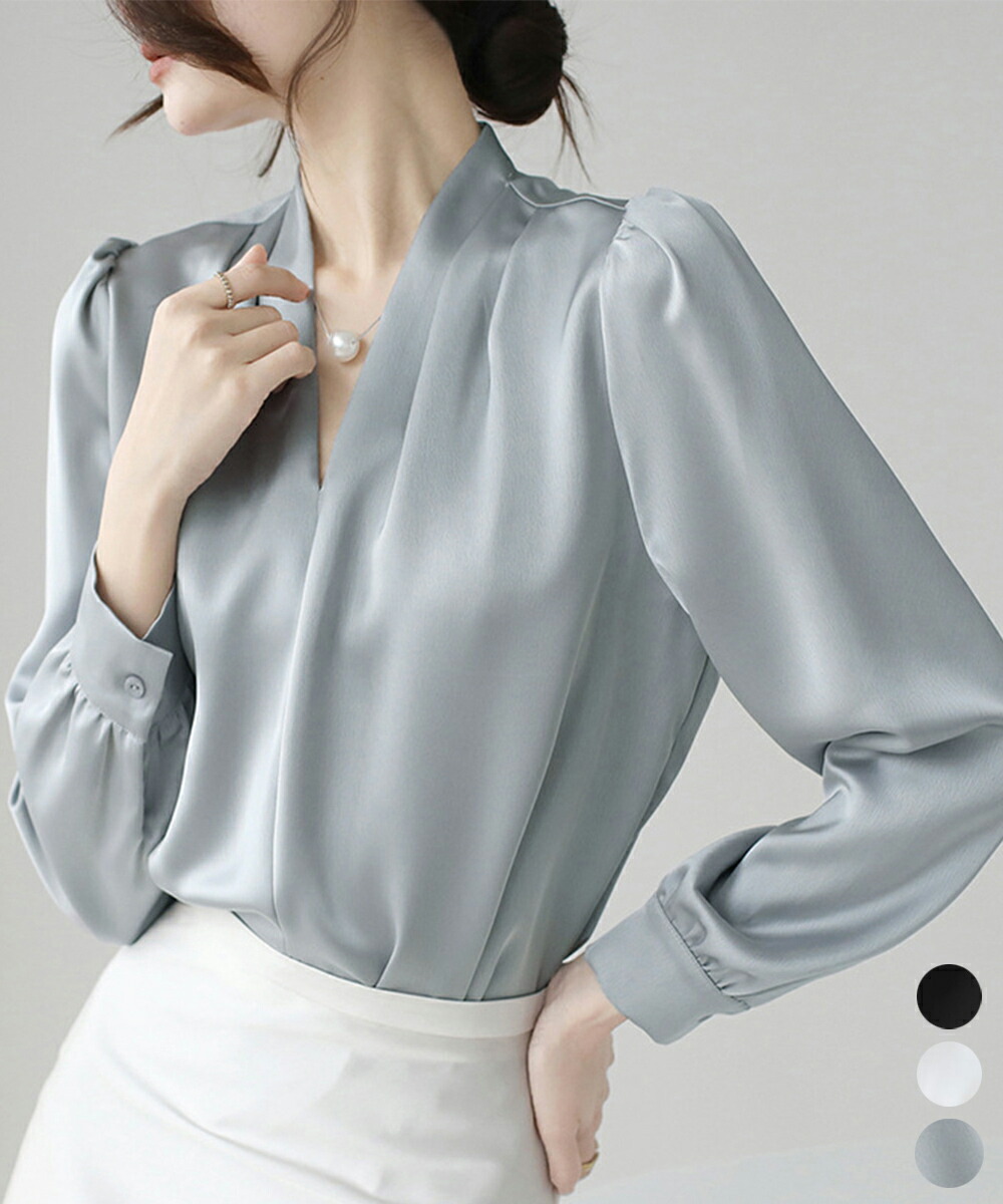 楽天市場】ブラウス サテン ロングシャツ 光沢 トップス 長袖