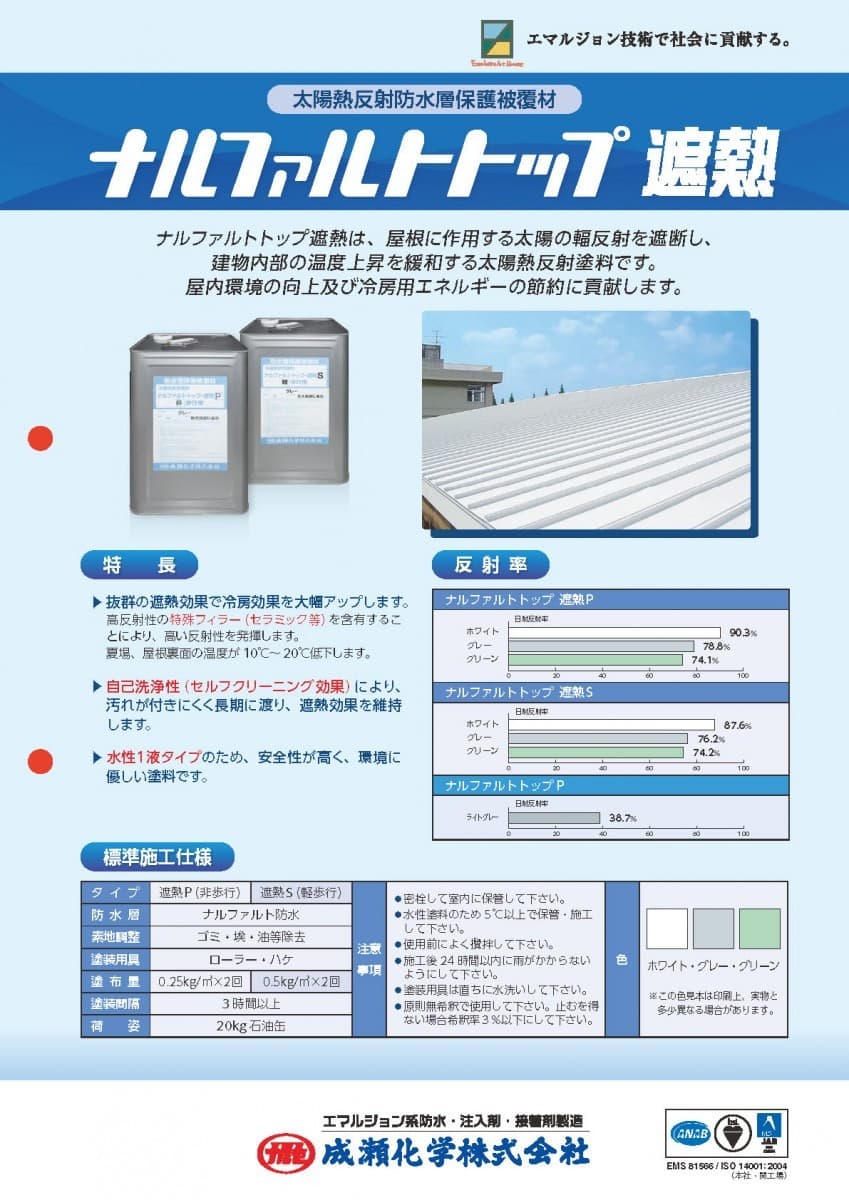 ナルファルトトップ遮熱 セメント 成瀬化学株式会社 日曜左官エムケー工芸 日曜左官 店太陽熱反射防水層保護被覆材