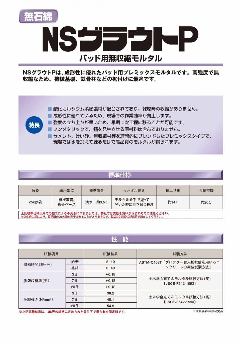 保証 日本化成 NSグラウトＰ 25kg 袋 qdtek.vn