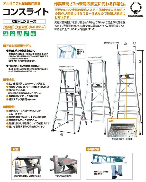 楽天市場】アルミニウム合金製作業台 コンスライト CEHL-198
