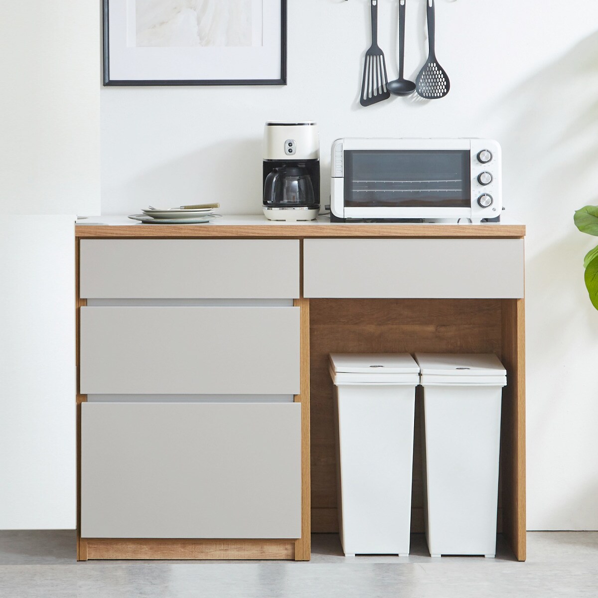 楽天市場】キッチン収納カウンター (幅120cm 引き出し+オープン GY