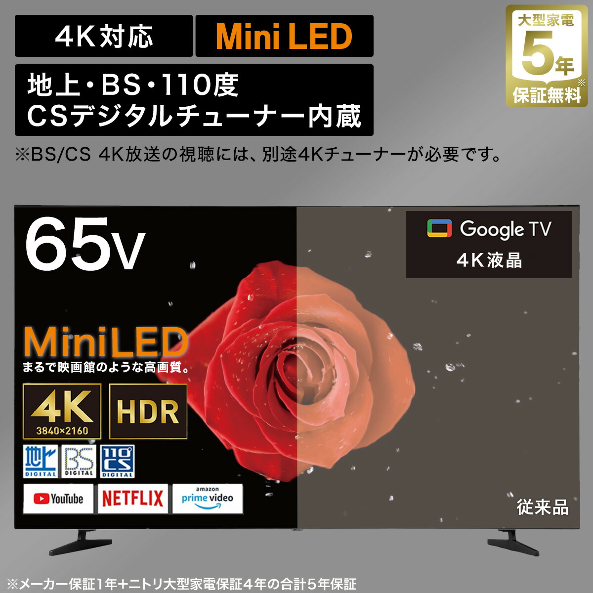 テレビ受像機 65型 65in 4Ｋ相応う Mini LED 液晶テレビ受像機 (N65結核症2UM2V 黒いこと)【送りとどける員備え付ける商いもの】