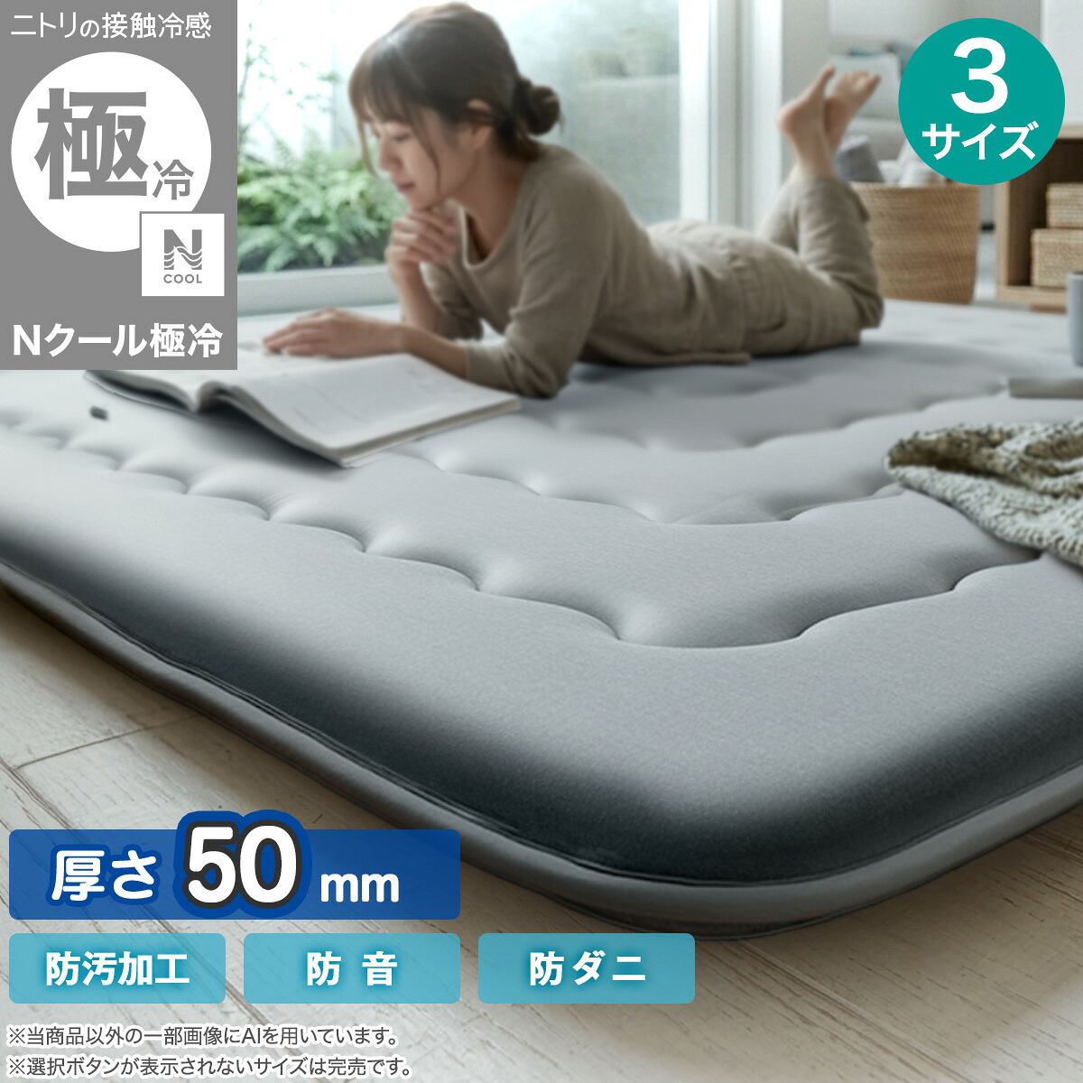極厚50mmウレタン入り 接触冷感ラグ(Nクール極冷 グレー QA04)　ニトリ 【玄関先迄納品】