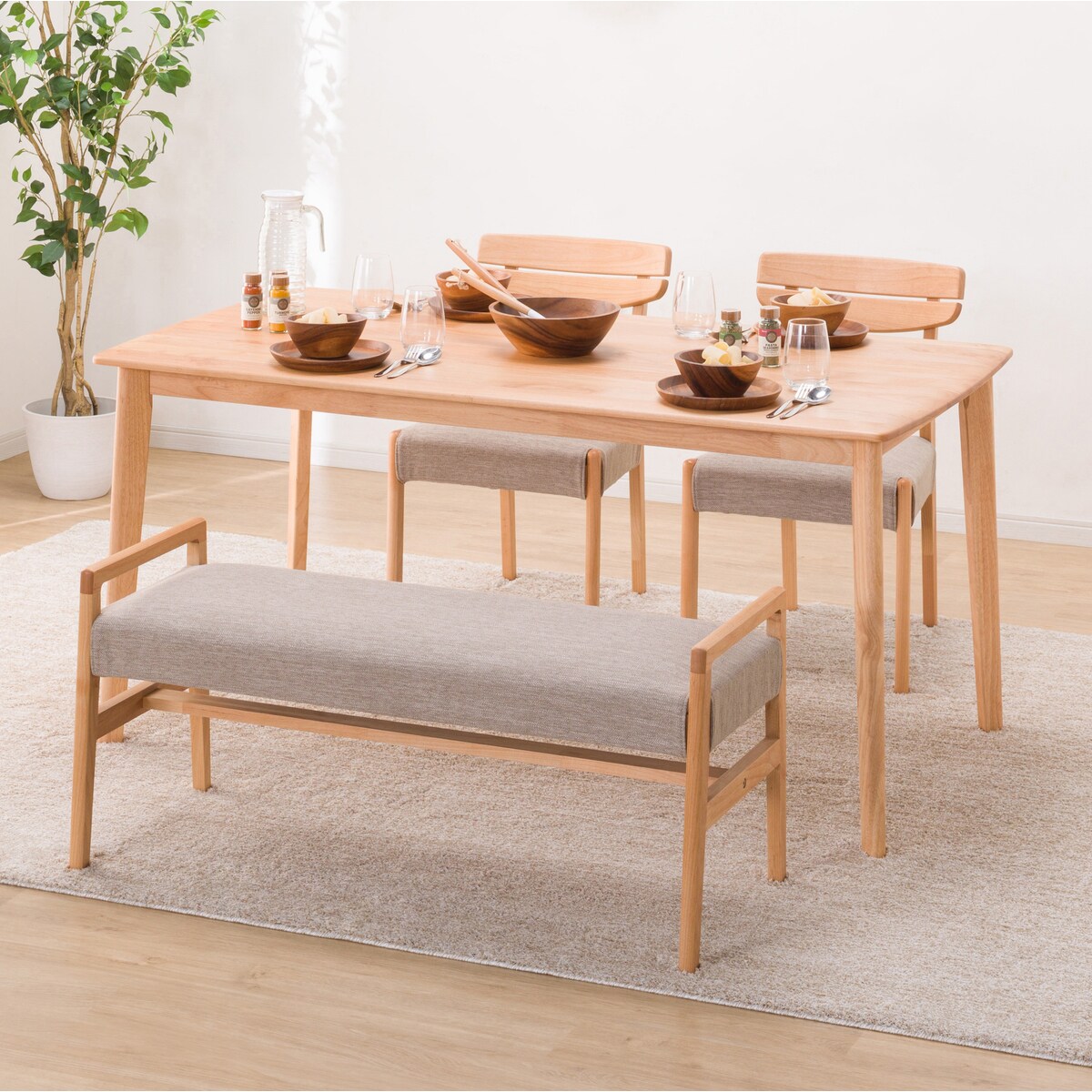 ダイニングテーブル4点セット (DTアルナスDF150LBR/ダイニングチェアアルナス/ベンチアルナスBE) 【配送員設置商品】 【5年保証】 ニトリ