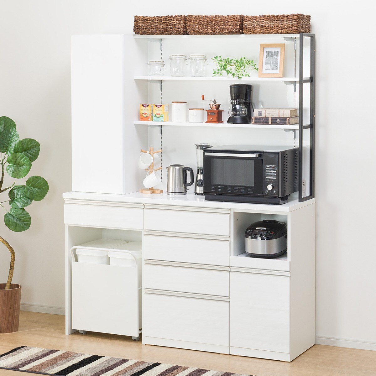 値下げ ニトリ ワゴン 食器棚 ホワイト キッチンボード キッチン収納 Labelians Fr