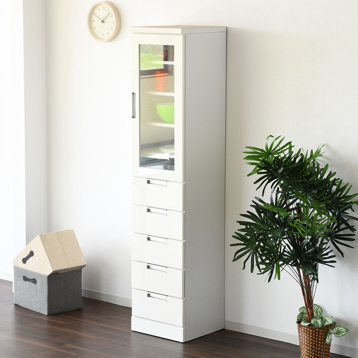 楽天市場】[幅40cm] スリムキャビネット (上部ガラス扉＋下部扉