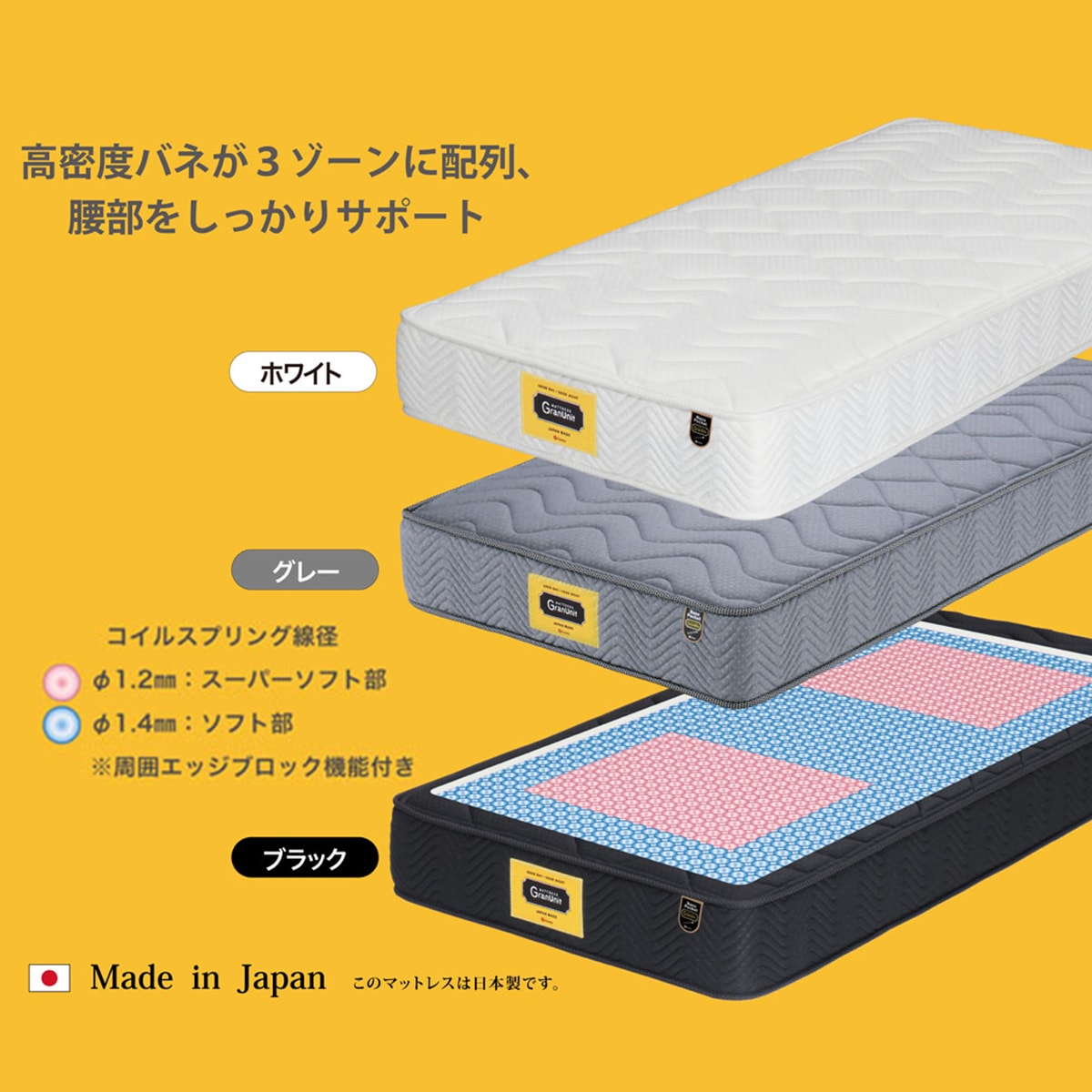 マットレス シングル ポケットコイル ノーマル 普通 抗菌 防ダニ 日本製 グランヴェルチェ ソリテージ グランツ GRANTZ