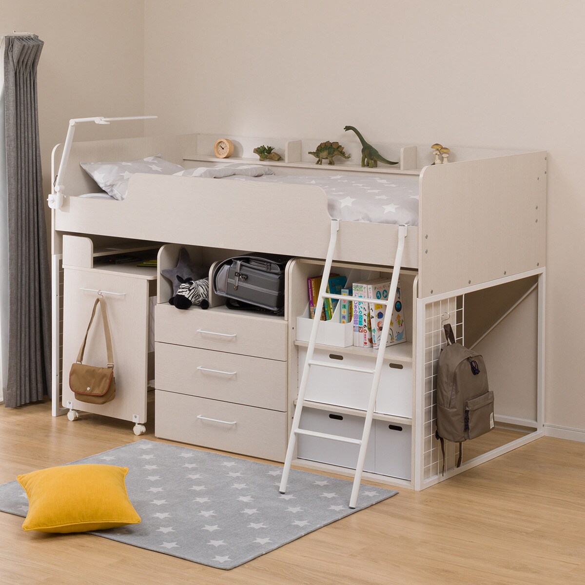 楽天市場 幅1cm システムベッド デニッシュt Ww Wh 机 ロフトベッド省スペース 単品使用可能 １台３役 メッシュ床板 棚付きベッド ホワイト ホワイトウォッシュ ニトリ 配送員設置 5年保証 ニトリ