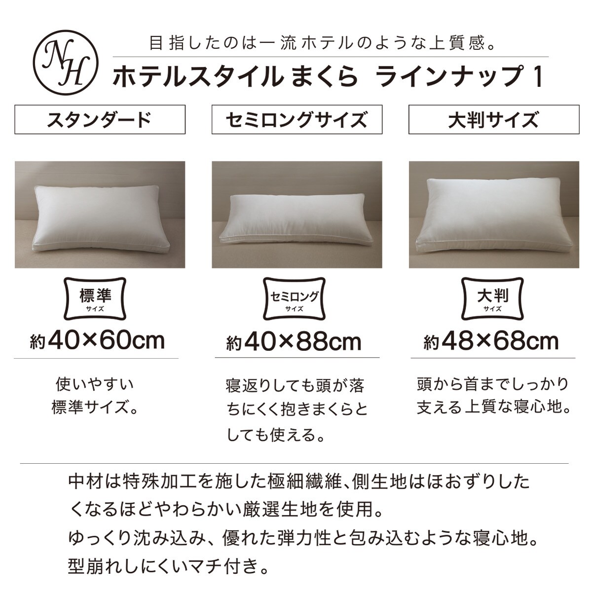 &Style ニトリコレクション　ホテルスタイル　まくらカバー　標準サイズ 枕カバー まち付きタイプ 標準(Nホテルスタイル2 プレーン