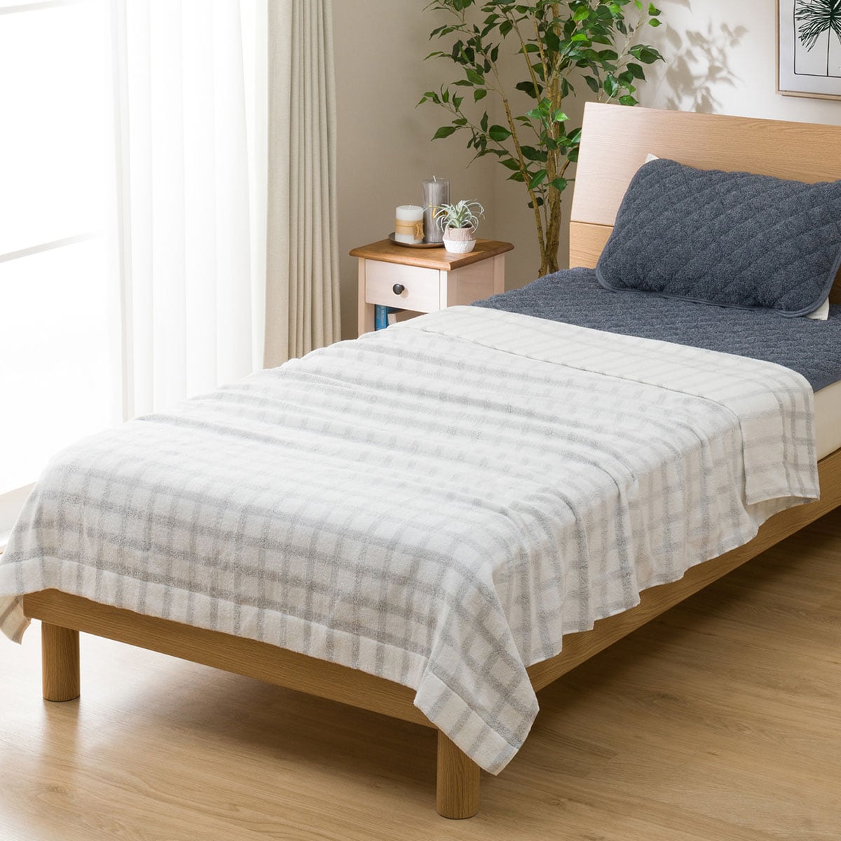 タオルケット ダブル(チェック i GY D) ニトリ 【玄関先迄納品