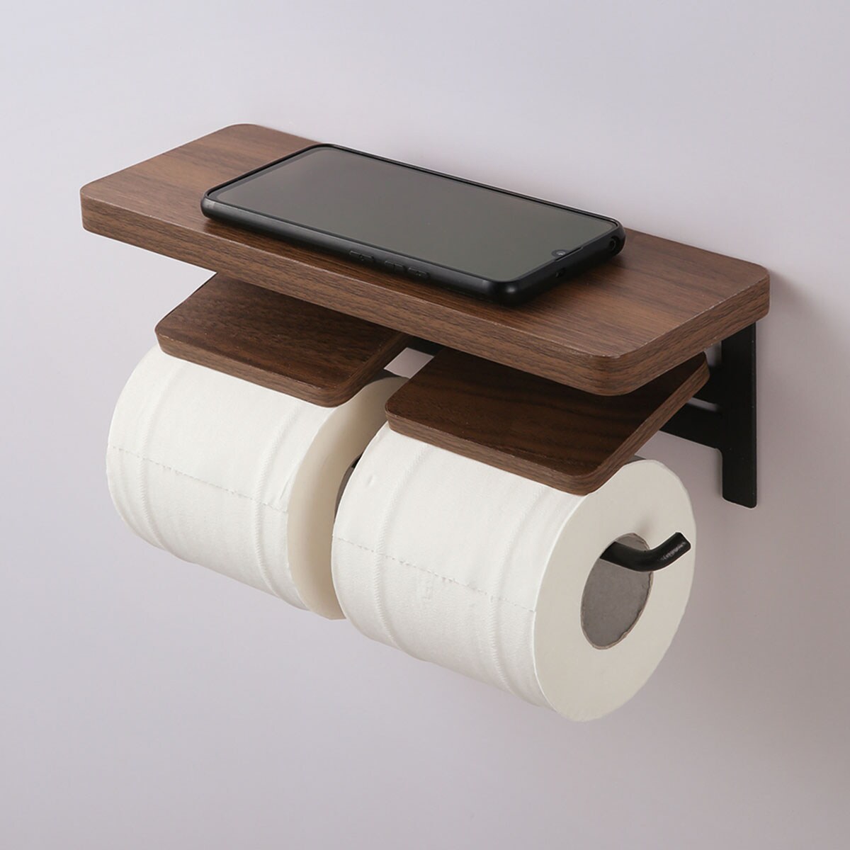 楽天市場】木製棚付トイレットペーパーホルダー(1連 ミドルブラウン