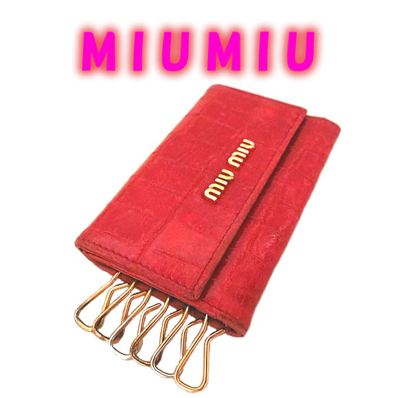 楽天市場】ミュウミュウ MIUMIU 6連キーケース ブルーxゴールド レザー