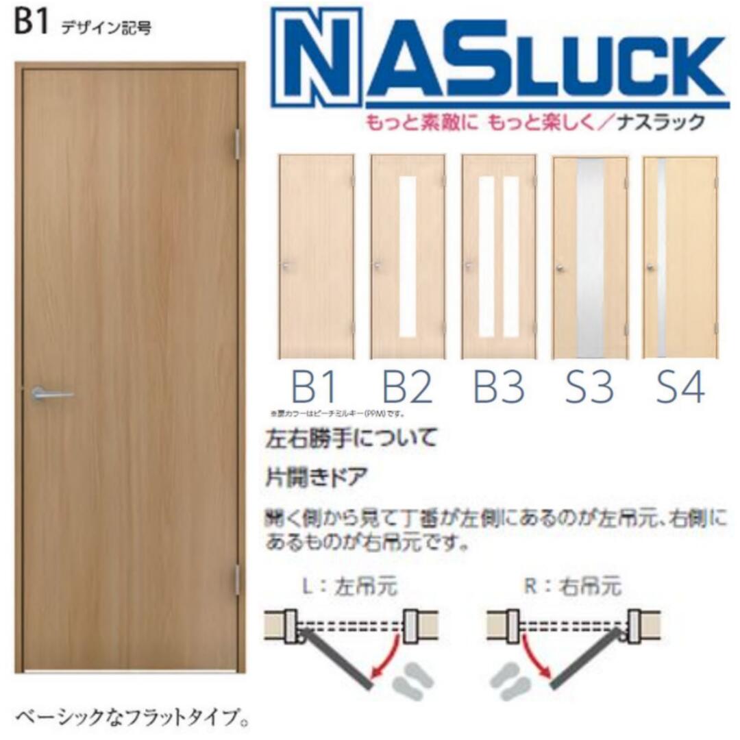 ナスラック SDシリーズB1 室内ドア DIY リフォーム 片開きドア 建具 固定枠 インテリア 扉 フラットタイプ レバーハンドル 丁番 調整ラッチ 戸当り 空錠 間仕切り錠 シリンダー錠 兼用戸当り マグネットドアストッパー ドア 内装建材 ベーシック 送料無料 カタログＰ64