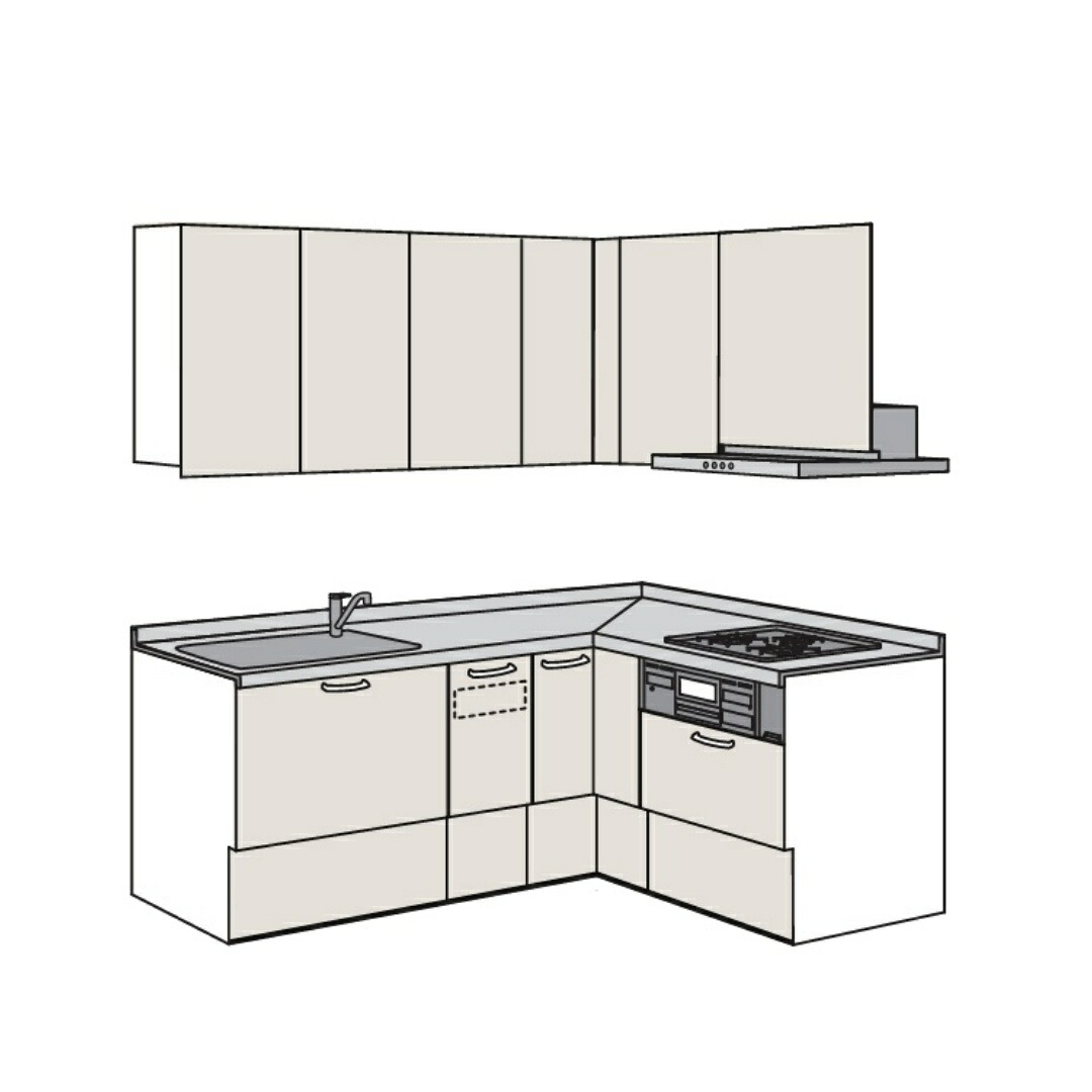 ＃システムキッチン 開口195&times;165cm ハウステック L型 ガスコンロ 壁付け 収納カウンター 奥行65cm キッチンリフォーム ガスコンロ ブルモーションスライド 吊戸棚 ワークトップ キャビネット 一戸建て 水栓 レンジフード シンク LED照明付き 内装工事 送料込み カタログP86｜NK総合販売 202,679円