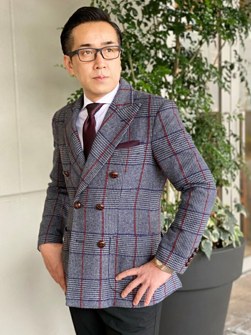 楽天市場 秋冬メンズダブルジャケット赤ライン入りグレンチェック S M L Xl Nkt Arrows