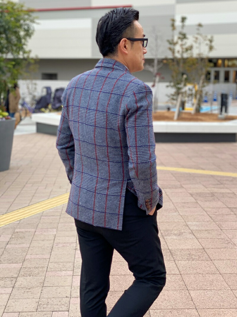 楽天市場 秋冬メンズダブルジャケット赤ライン入りグレンチェック S M L Xl Nkt Arrows