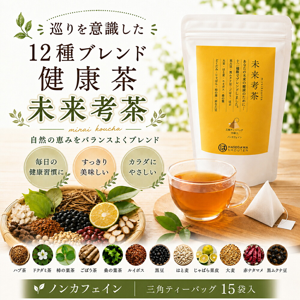 美味しい 12種 ブレンド 健康茶 【2g×15袋】 ノンカフェイン ティーバック 黒豆 ルイボス 黒ムクナ豆 ドクダミ 赤ナタマメ ジャバラ ごぼう 柿の葉 桑の葉茶 大麦 ハブ茶 マグカップ 用 飲みやすいノンカフェイン 水出し 可 マグボトル 用 一人用 ティーパック 1人用