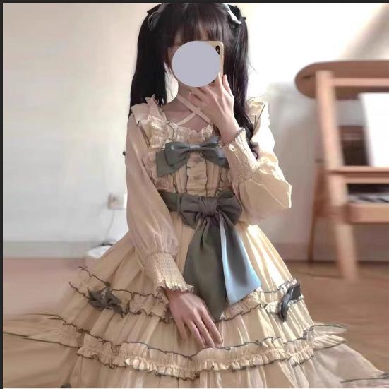 ロリータ 御姫様 衣装 長袖 秋冬 つがい結び 可愛らしい ふわふわ スコート 愛くるしげ 表現スタイル フラウンス 花の冠yd 御召しもの