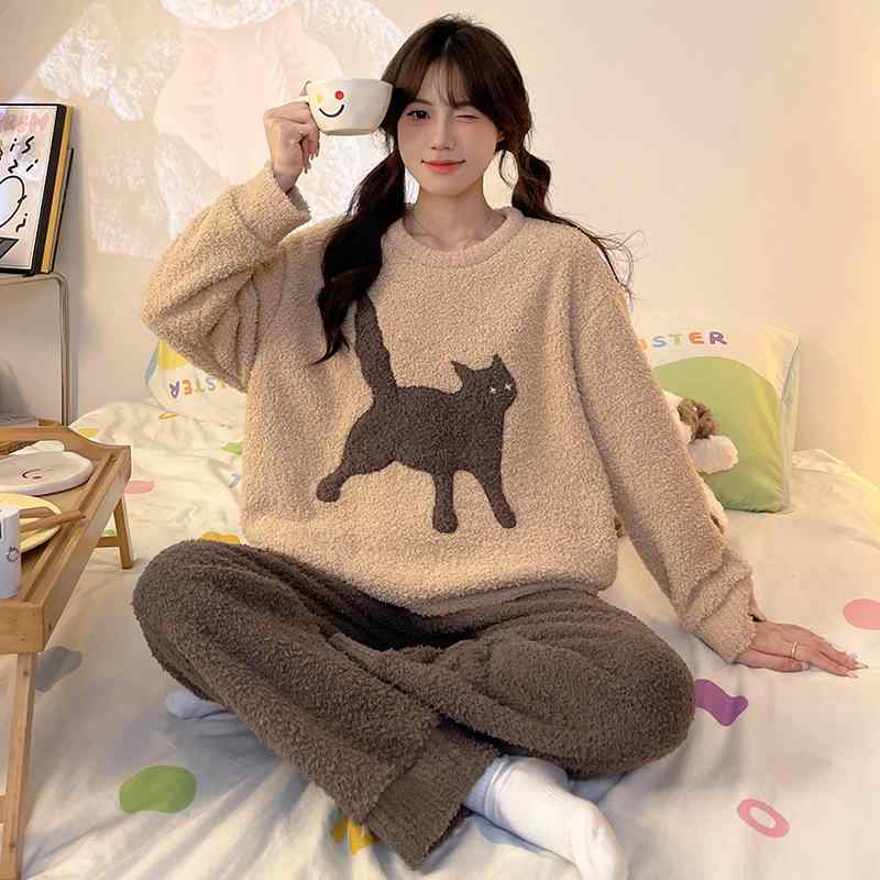 パジャマ 女の子 冬 長袖 厚手 暖か コーラルフランネル フランネル かわいい カートゥーン 柄 ルームウェア セット 柔らか 寝間着 ホームウェア