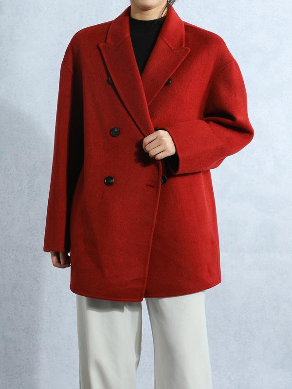 コート レディース 秋冬 ウール カシミヤ ダブルフェイス 羊毛混 ダブルブレスト 上品 カジュアル ロング アウター 暖か 厚手