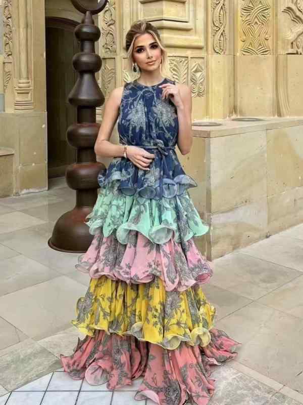 ワンピース レディース 春夏 リゾート ラウンドネック キャミワンピ ロング丈 レトロ 花柄プリント レイヤード フリル スカート ゆったり シルエット ビーチ バケーション 普段使い