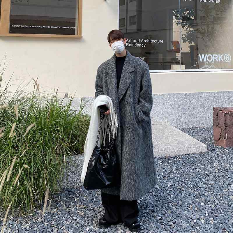 メンズ 厚地の外套 羊毛混 中長丈 ゆったり影ぼうし 保温 綿入れ 心地好い 韓国風 秋冬 生あたたかい 普段使い走り 軽さ